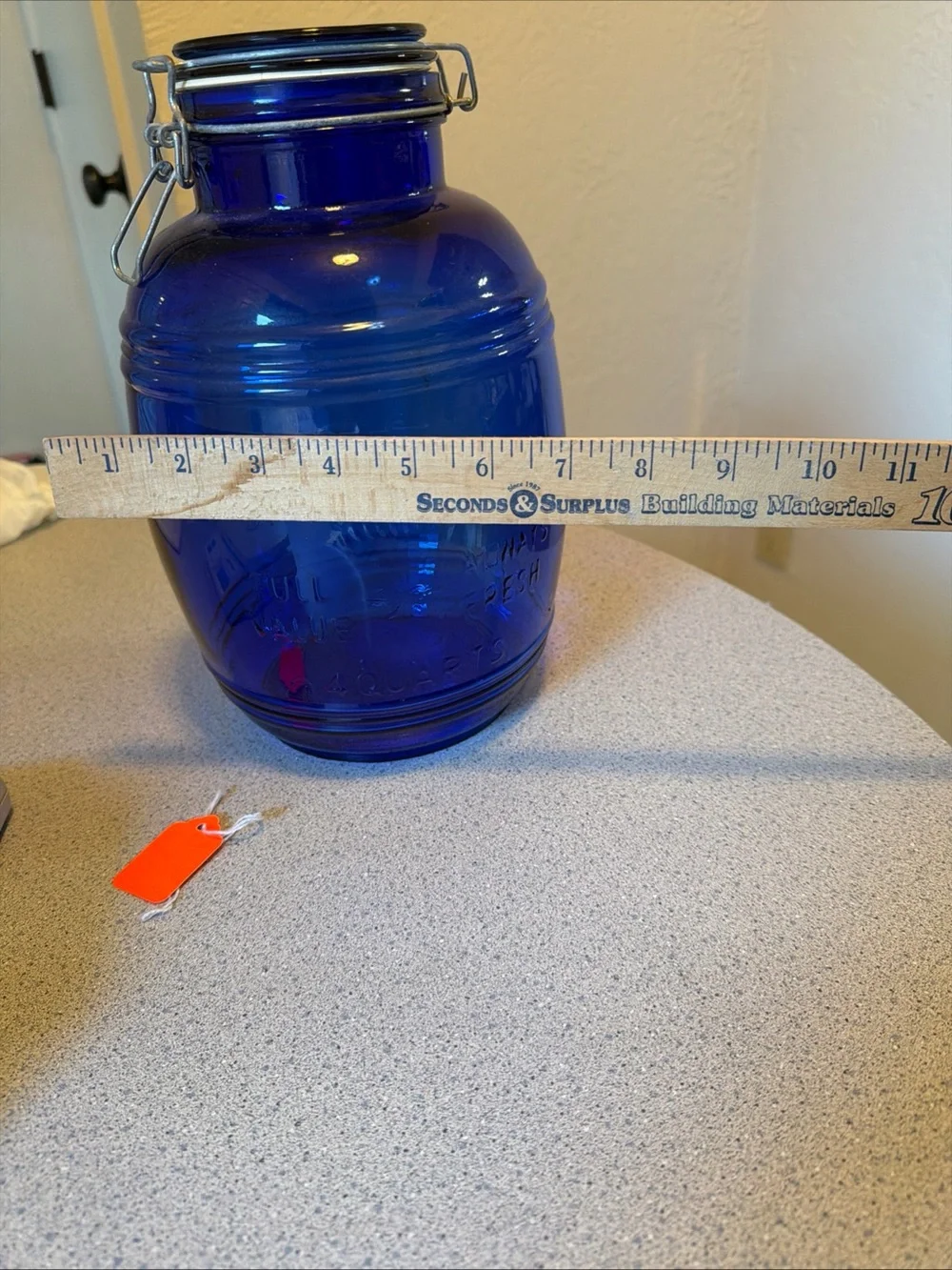 Cobalt Blue Cracker Barrel Glass Airtight Canister with lock down lid 11 inches